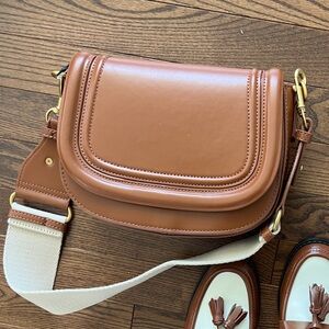 Zara Tan Crossbody Bag with Gold Accents